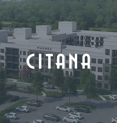 Aerial rendering of Citana, a Metropolitan Holdings apartment community in Maumee, Ohio.